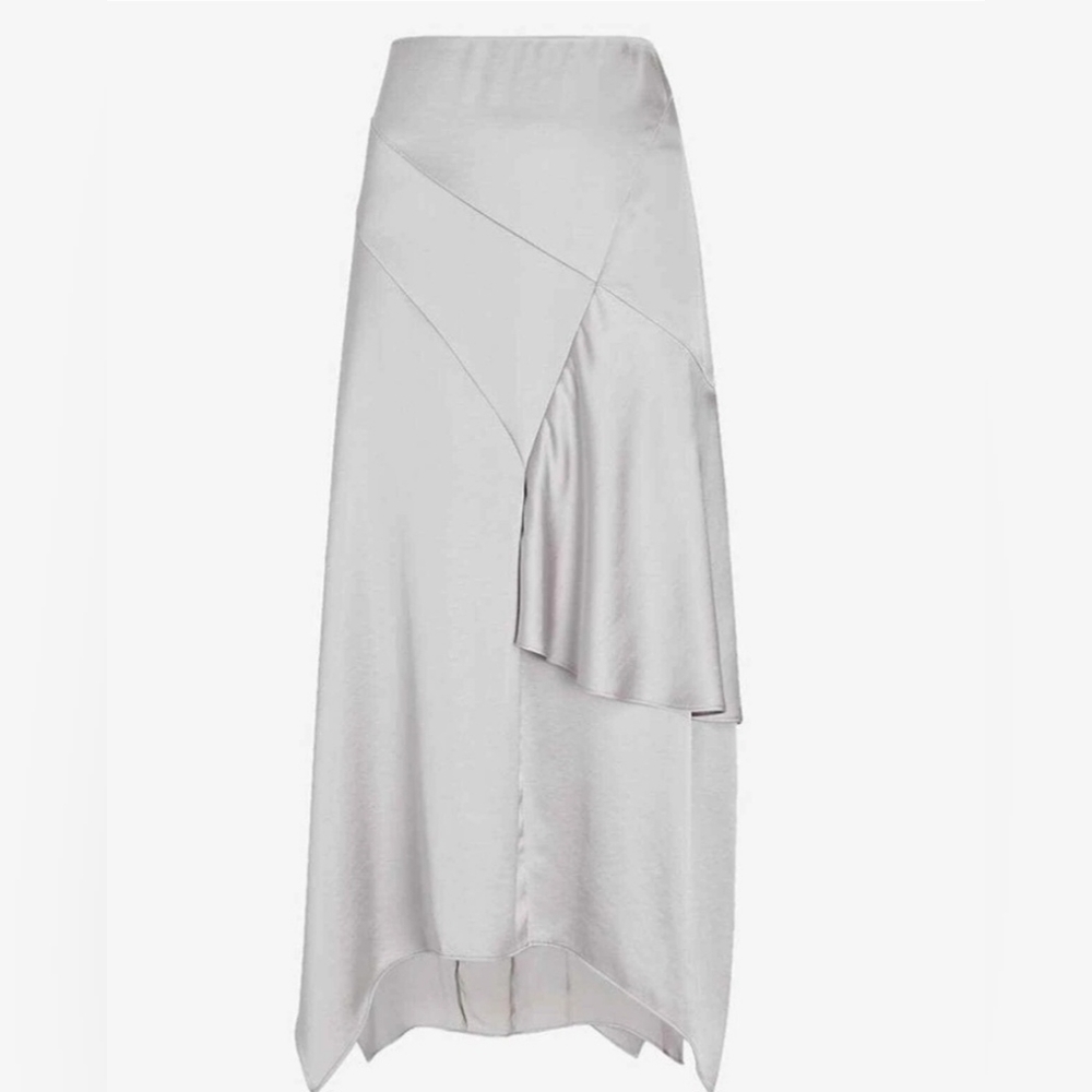 Express High Waisted Satin Ruffle Asymmetrical Slip Skirt Sliver Sz XL NWT